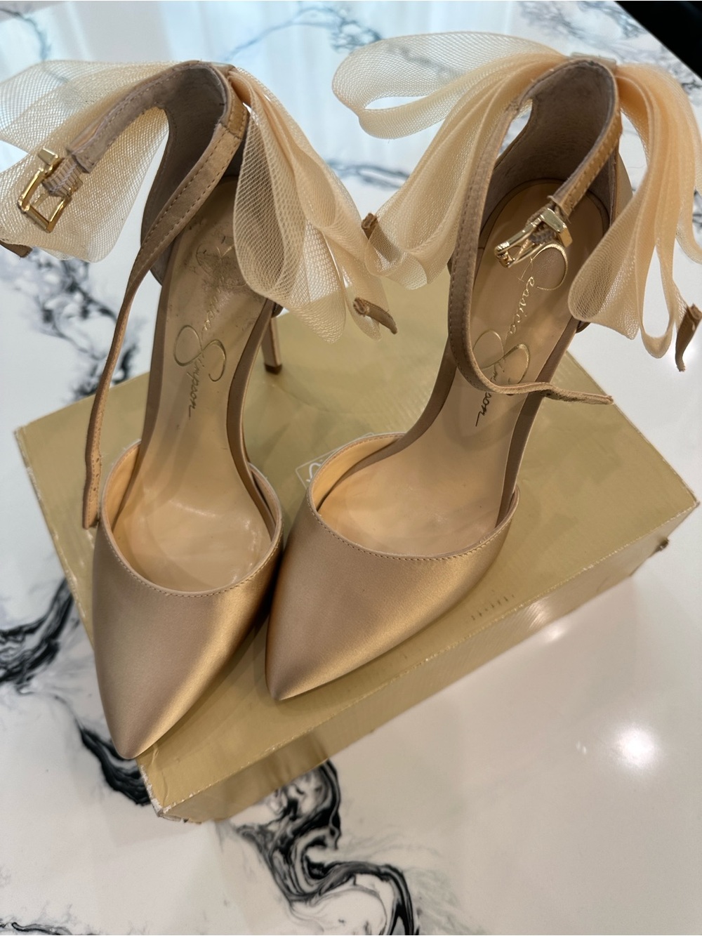Elegant Gold Ankle-Tie Pointed-Toe Heels